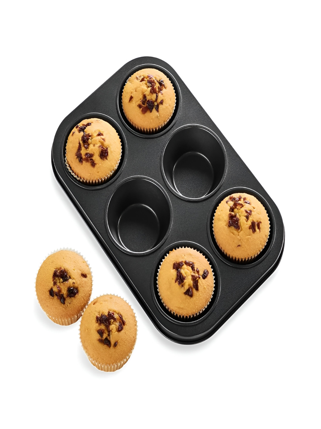 Kuber Industries Black 6 Slots Non-Stick Cup Cake Baking Mould