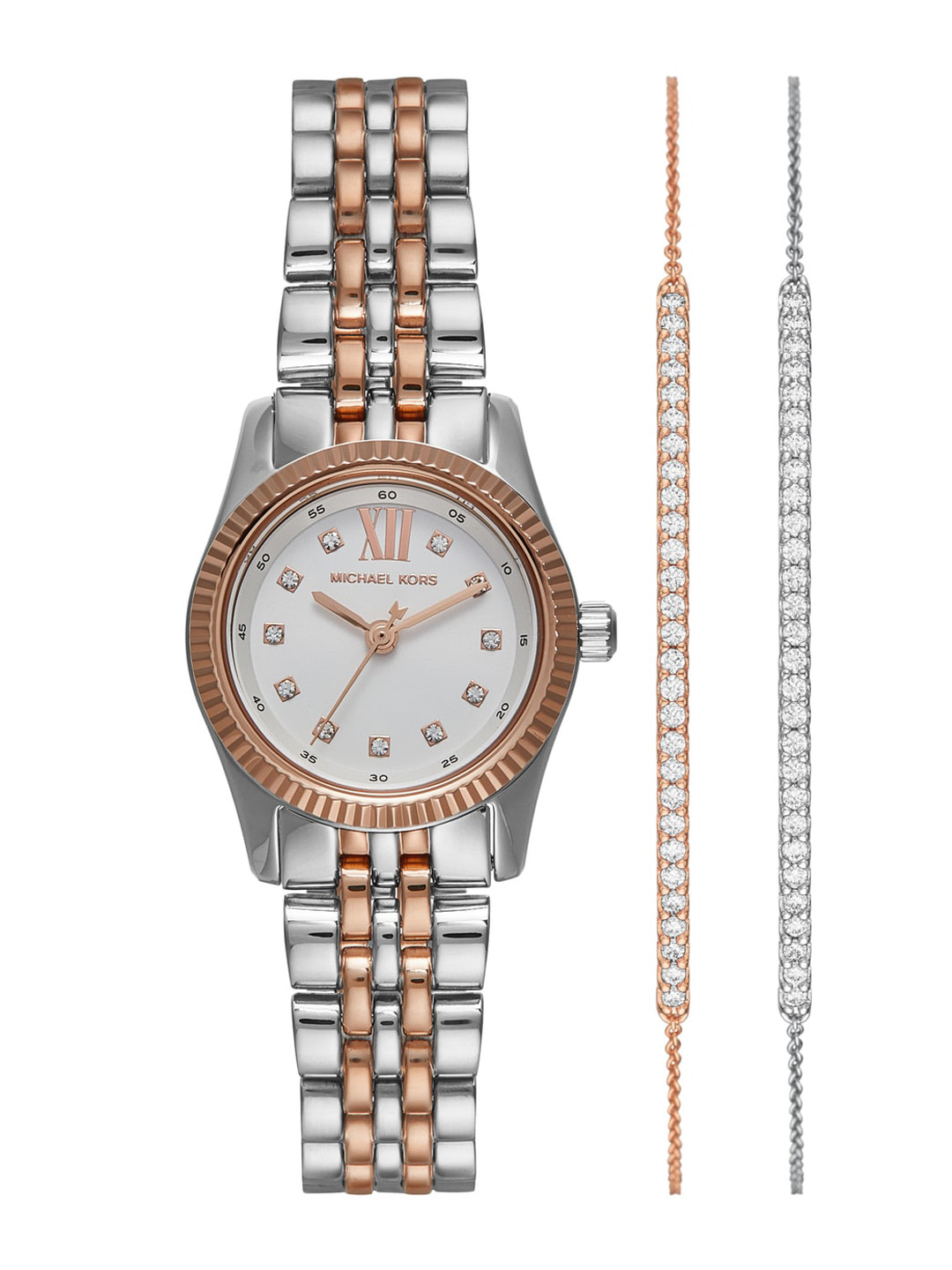 Michael Kors Women Embellished Stainless Steel Bracelet Style Analogue Watch MK4817SET