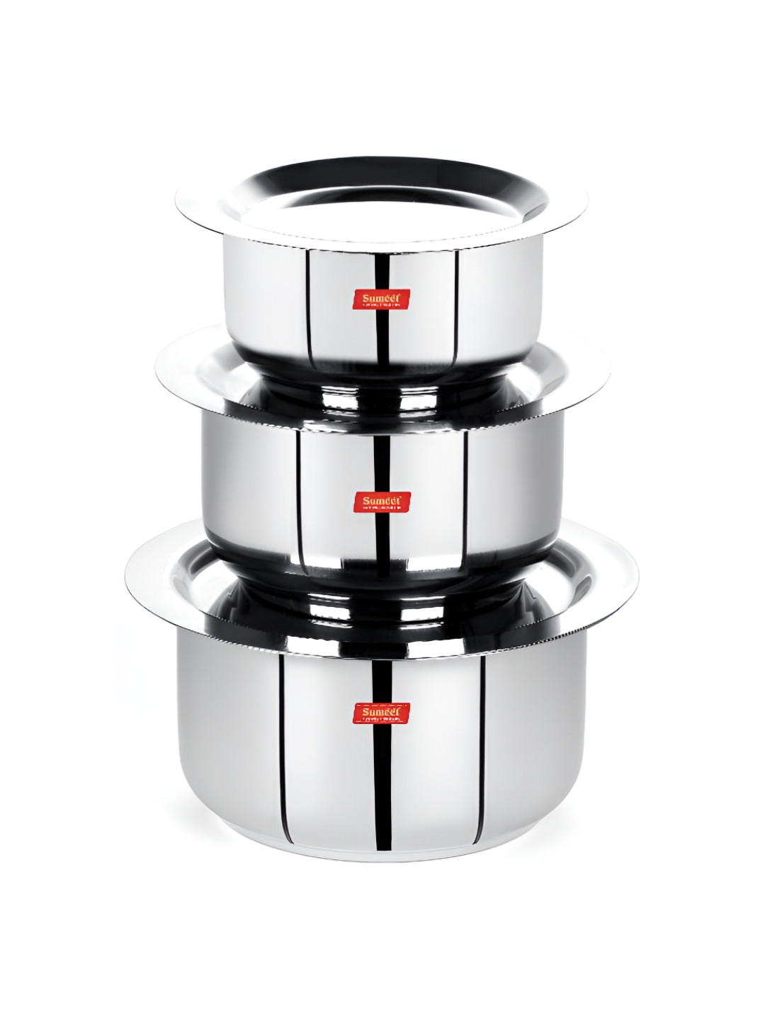 Sumeet 3 Pieces Stainless Steel Induction Base Tope With Lids
