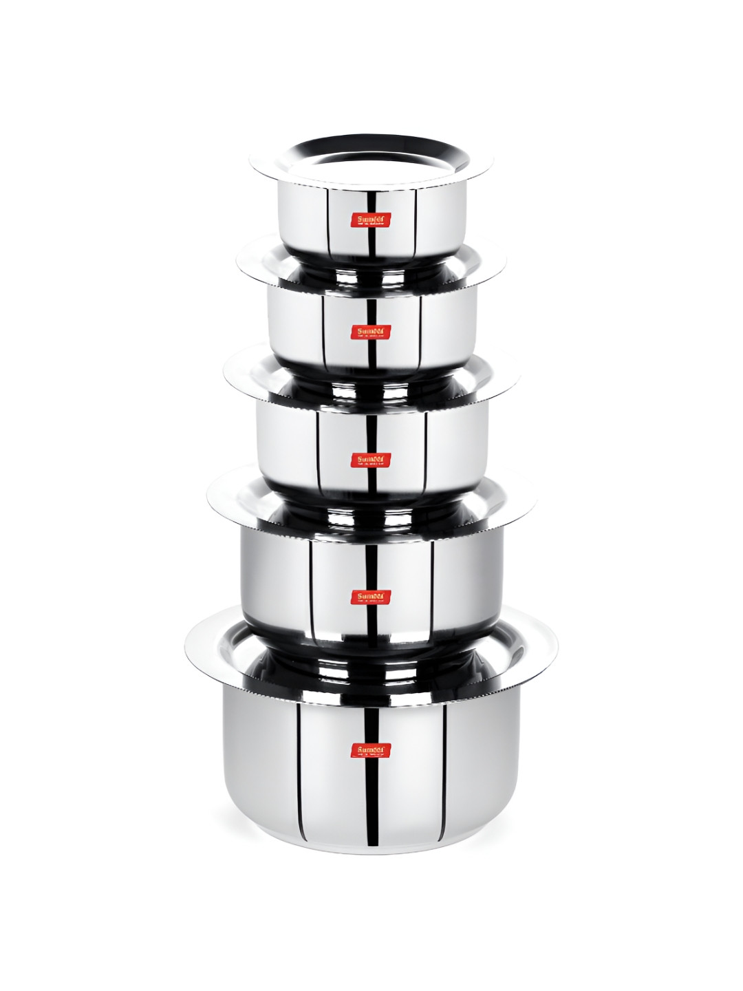 Sumeet 5 Pieces Steel Stainless Induction Base Tope Set With Lids