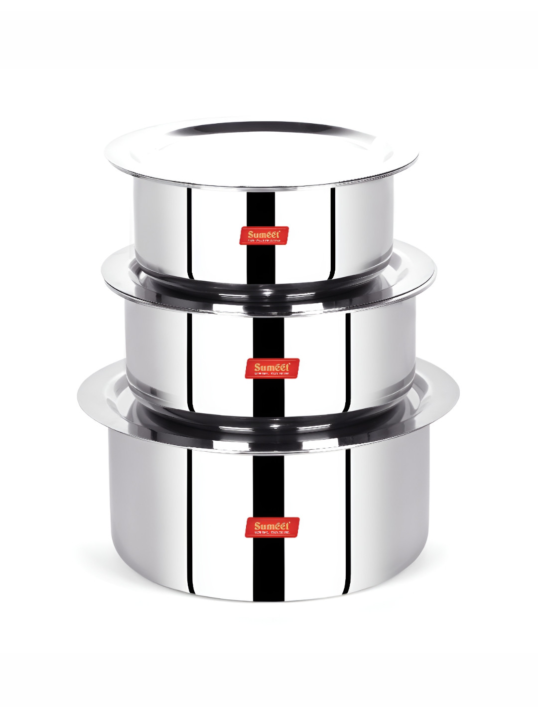 Sumeet 6 Pieces Tri-Ply Stainless Steel Dishwasher Safe Topes With Lids