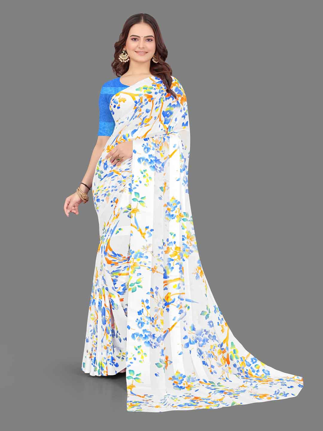 SANJANA  SILK Floral Printed Block Print Satin Saree