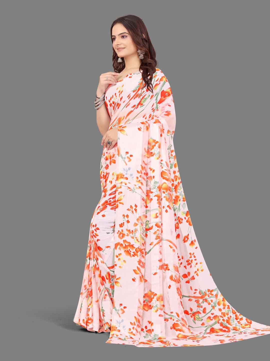 SANJANA  SILK Floral Printed Satin Saree