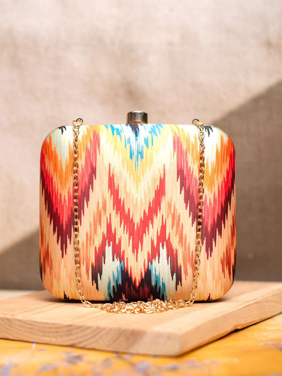 ARTKLIM Chevron Ikkat Printed Box Clutch