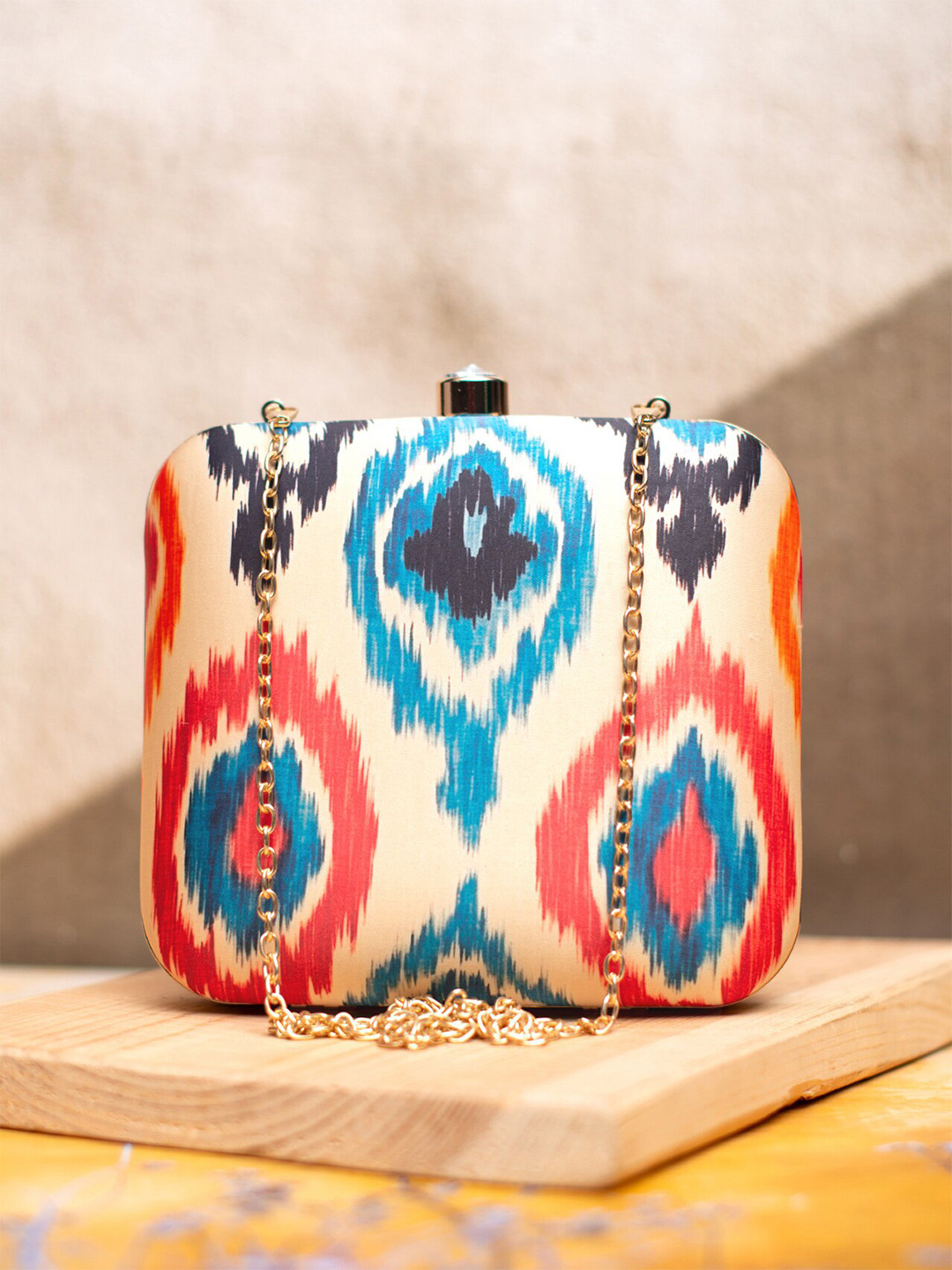 ARTKLIM Geometric Printed Ikkat Box Clutch