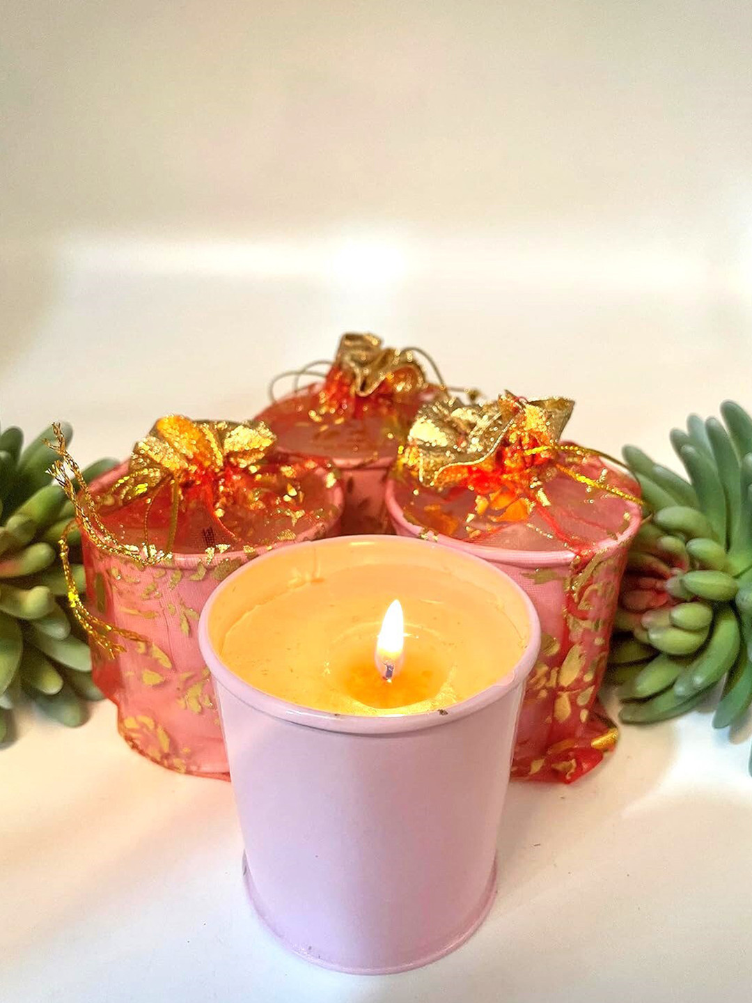 Garden Deco 4Pcs Smokeless 1 Wick Solid Geometric Regular Tea Light Candles