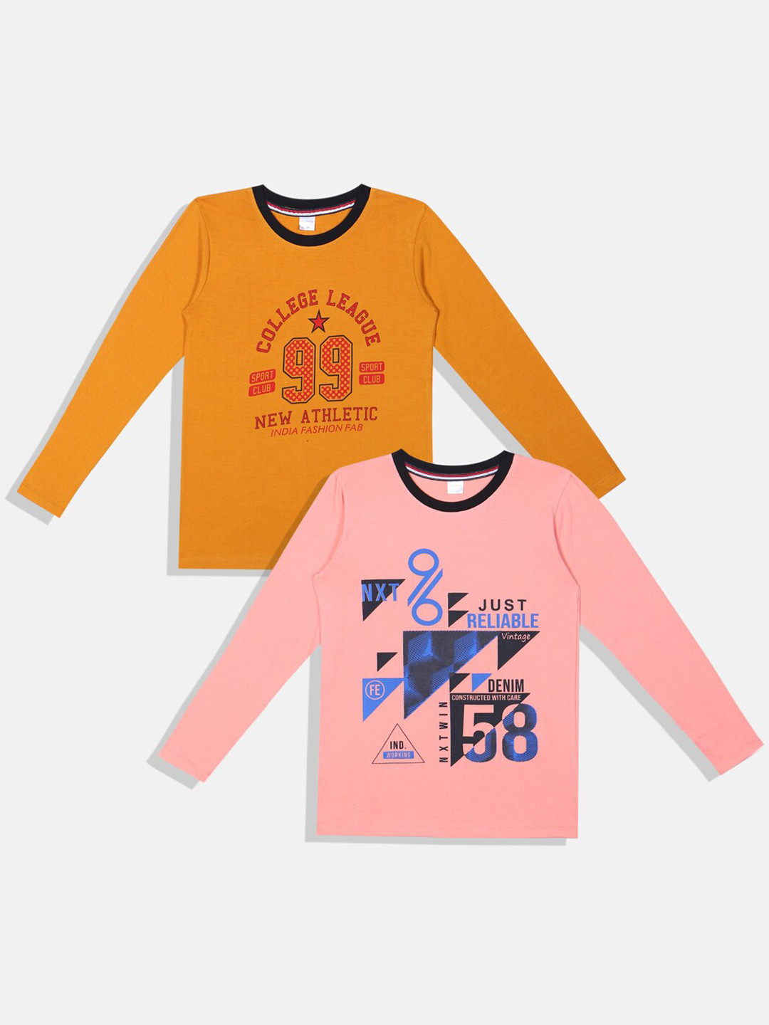 BAESD Boys Selection Of 2 Typography Round Neck Full Sleeves Applique Cotton T-shirt