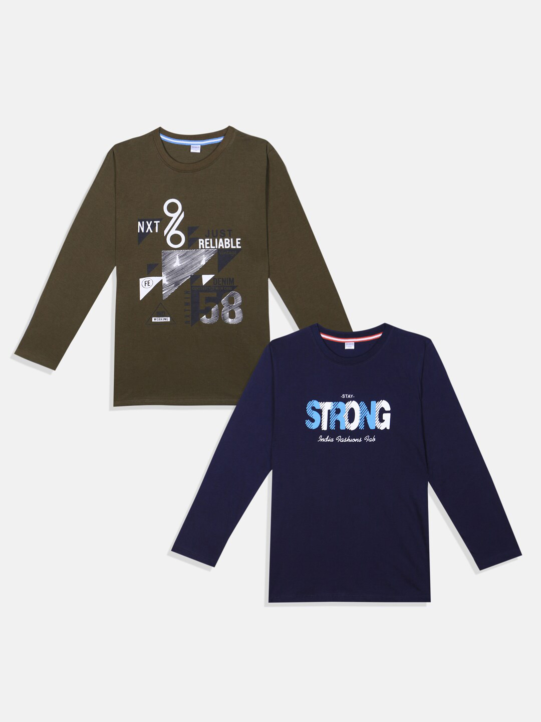 BAESD Boys Selection Of 2 Typography Round Neck Full Sleeves Applique Cotton T-shirt
