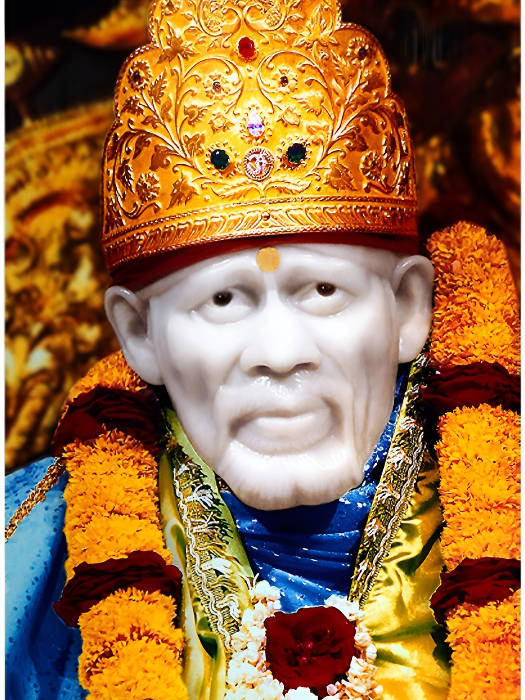 PnF Lord Sai Baba Gold Paper Wall Living Room Rectangle Photographs Wall Art -17.99 x 12In