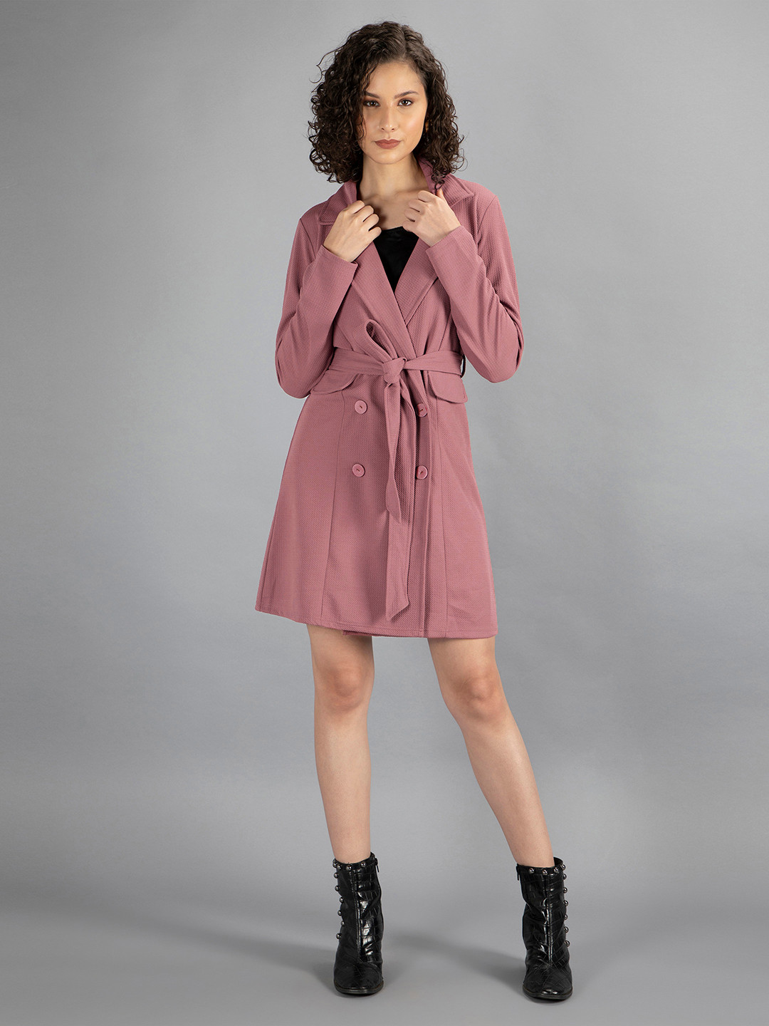 NEUDIS Lapel Collar Satin Blazer Dress