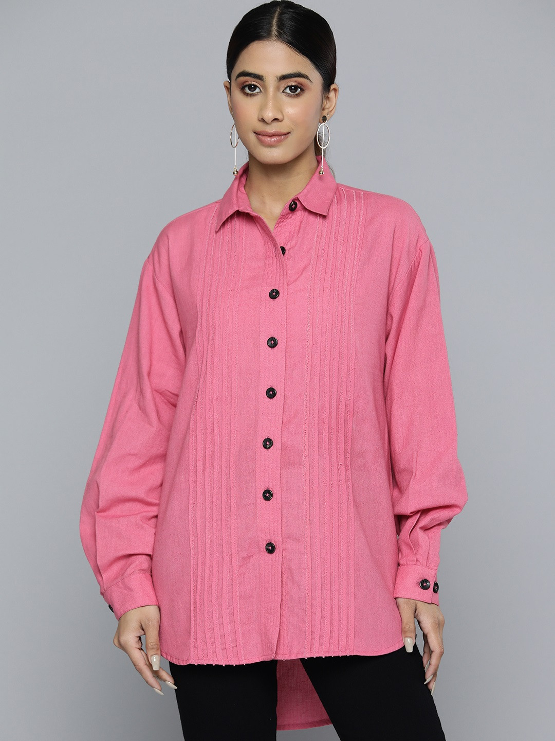 SCOUP Women Solid Pleated Casual Shirt