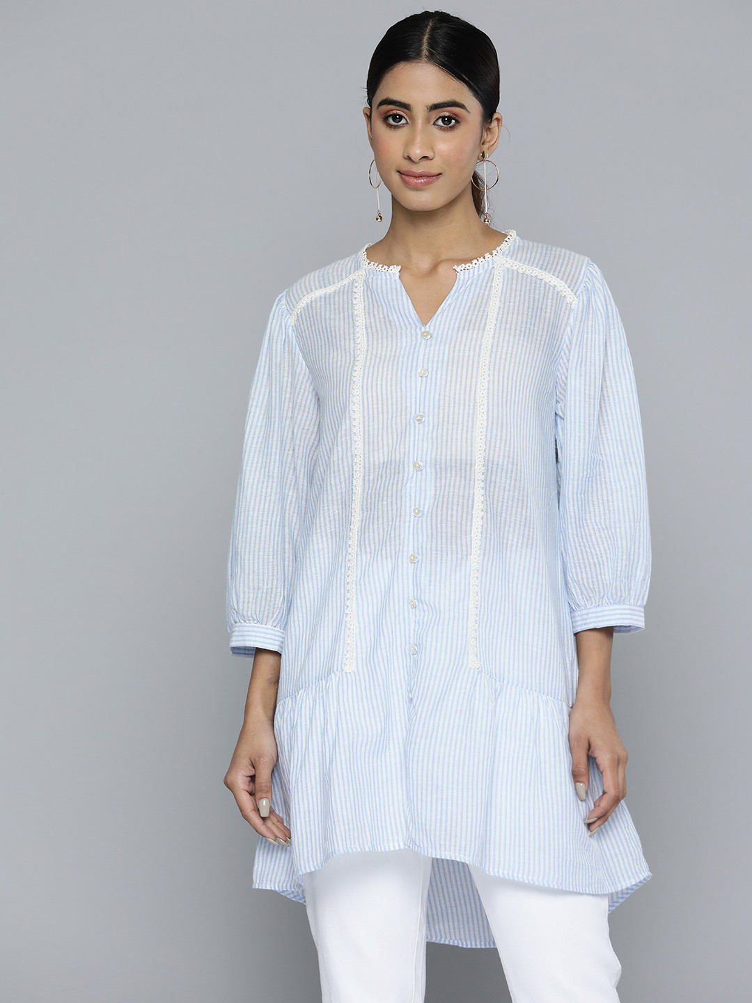 SCOUP Striped Lace Inserts Detail Ethnic Tunic