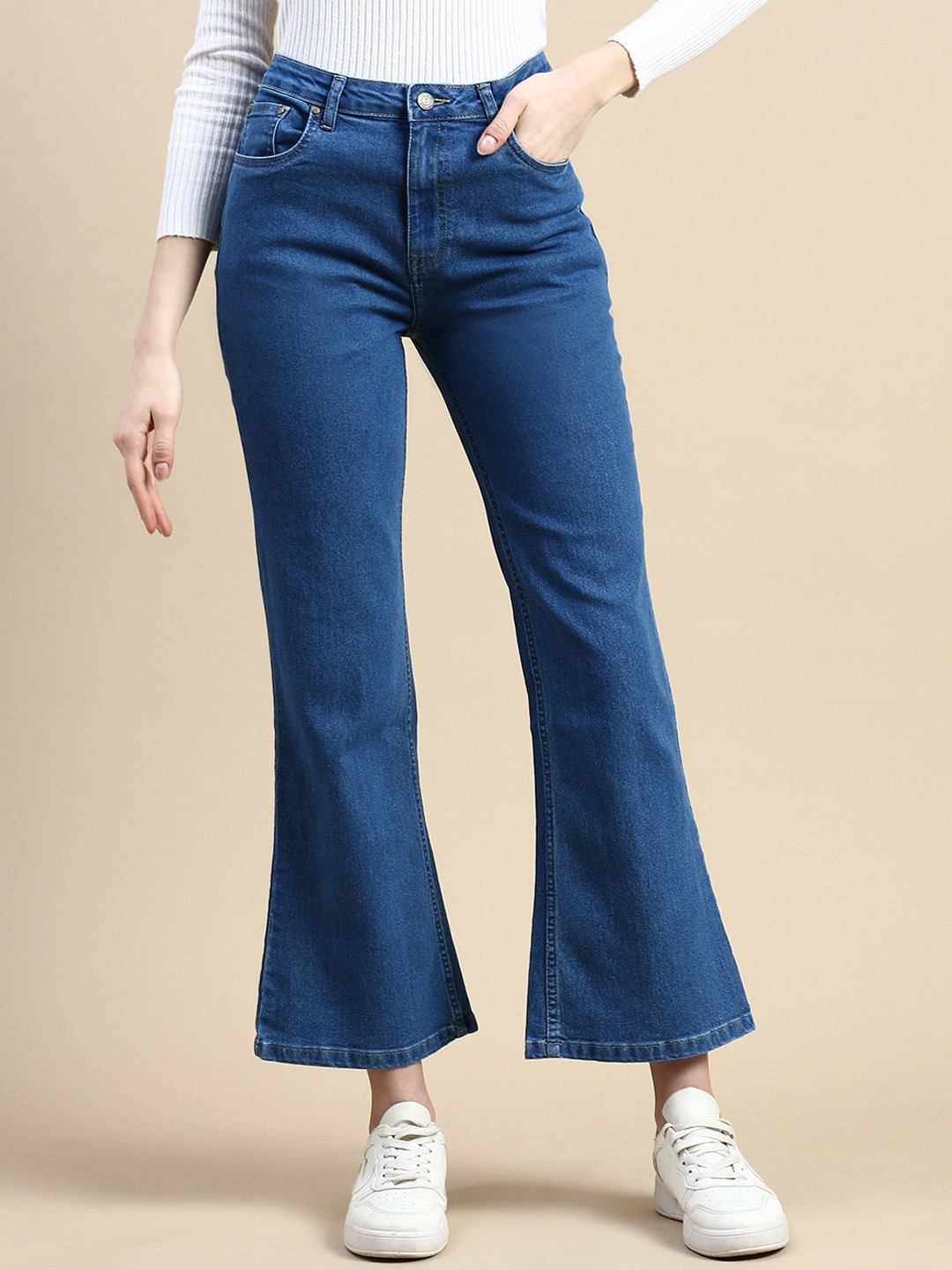 De Moza Women Bootcut High-Rise Clean Look Cotton Jeans