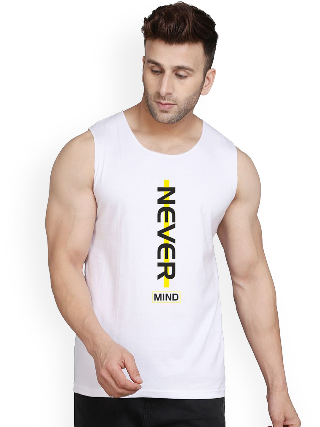 SLOWLORIS Typography Printed Innerwear Vests SL26 NEVER WHITE