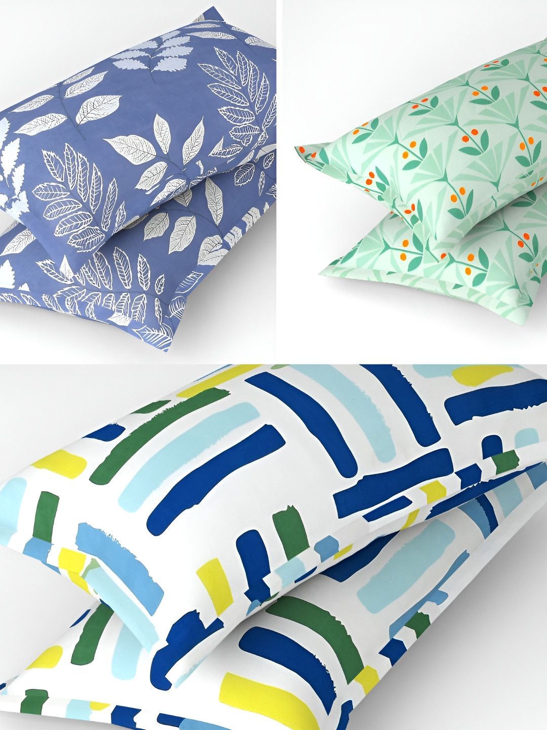 bsb home Silver-Toned & Green 6 Pieces Printed Pure Cotton Rectangle Pillow Covers