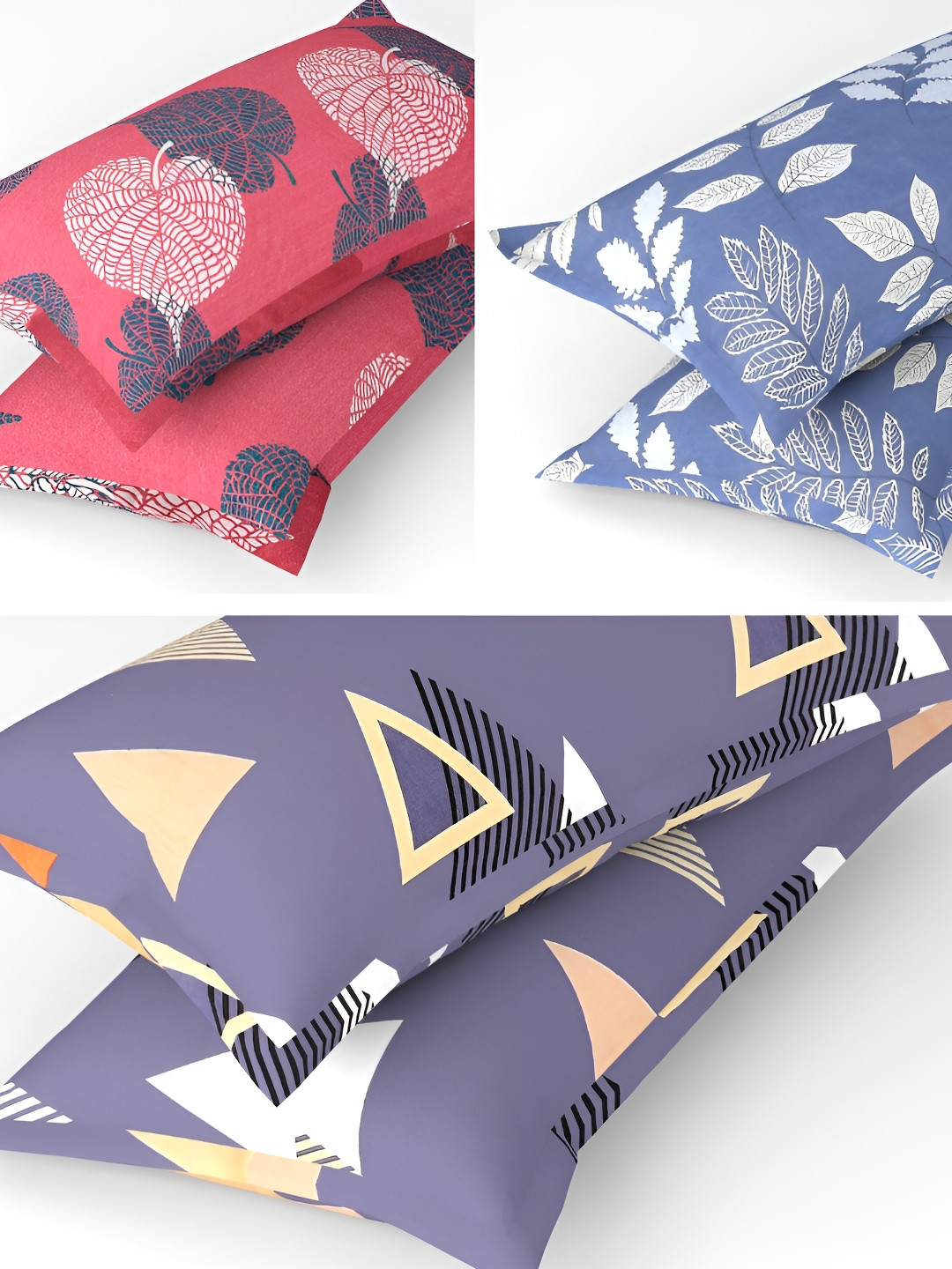 bsb home Pink & Purple 6 Pieces Printed Pure Cotton Rectangle Pillow Covers