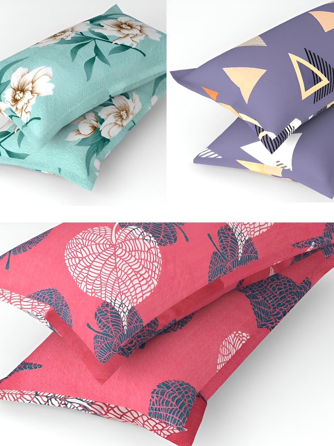 bsb home Pink & Purple 6 Pieces Printed Pure Cotton Rectangle Pillow Covers