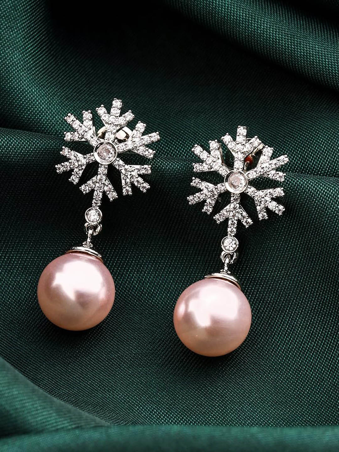 Yellow Chimes American Diamond Studded & Beaded Drop Earrings