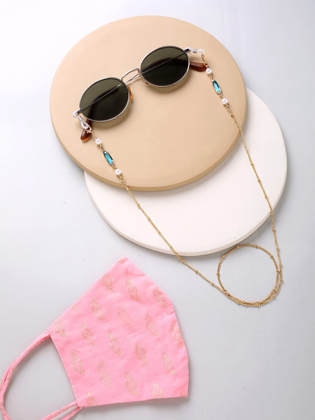 Yellow Chimes Beaded Sunglasses And Mask Chain
