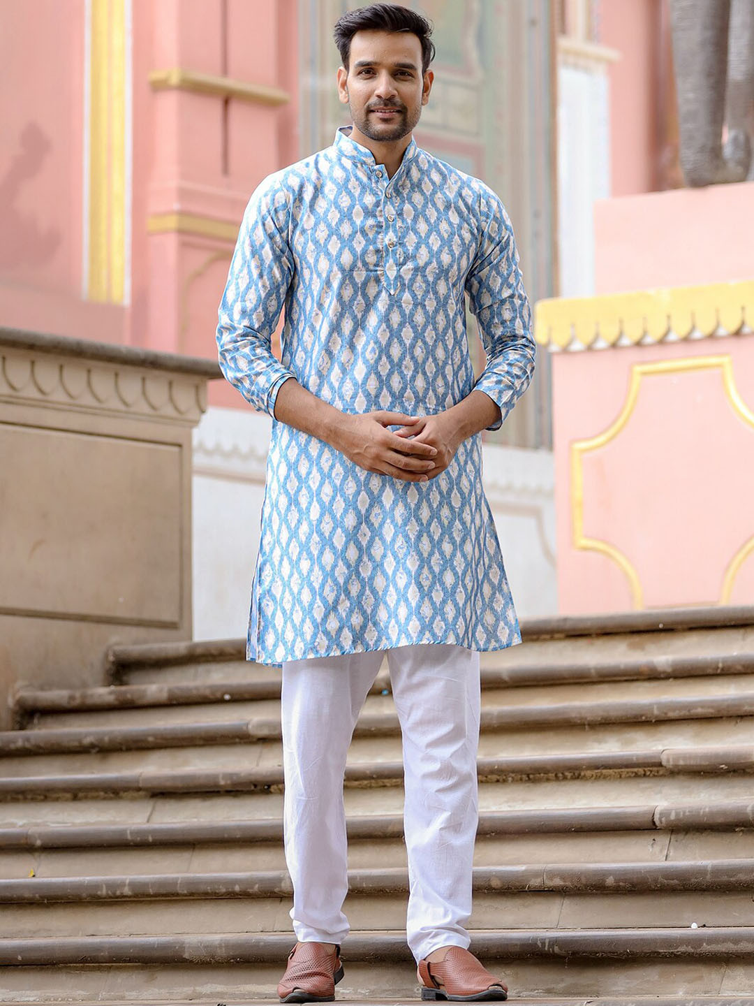 Aanys Culture Ethnic Motifs Mandarin Collar Printed Straight Kurta