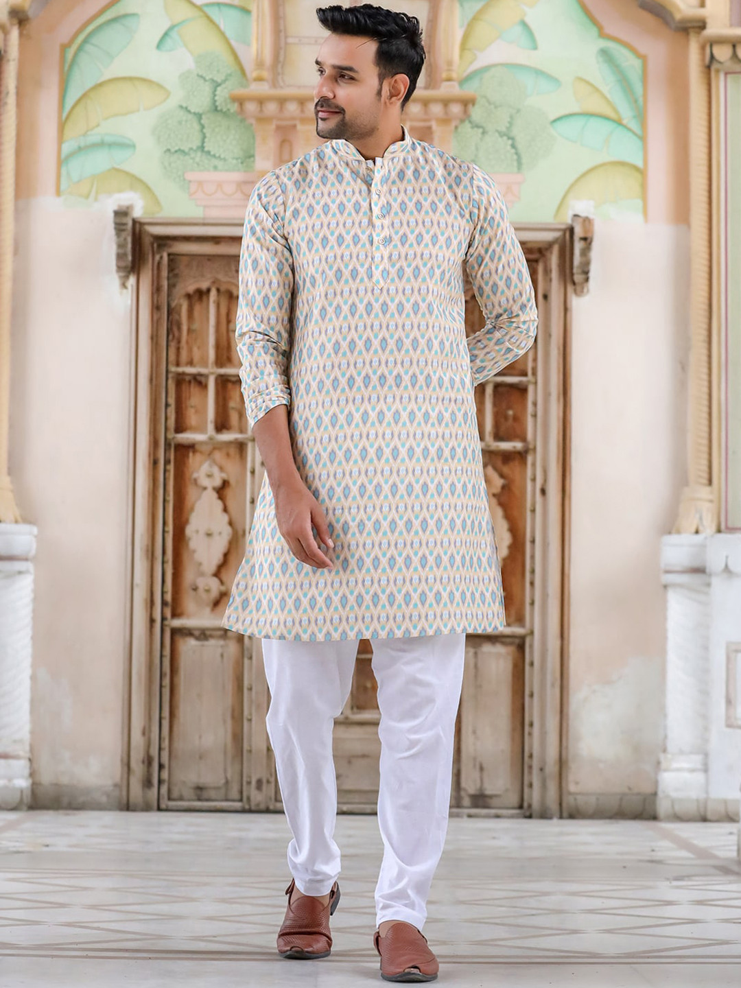 Aanys Culture Geometric Printed Mandarin Collar Straight Kurta