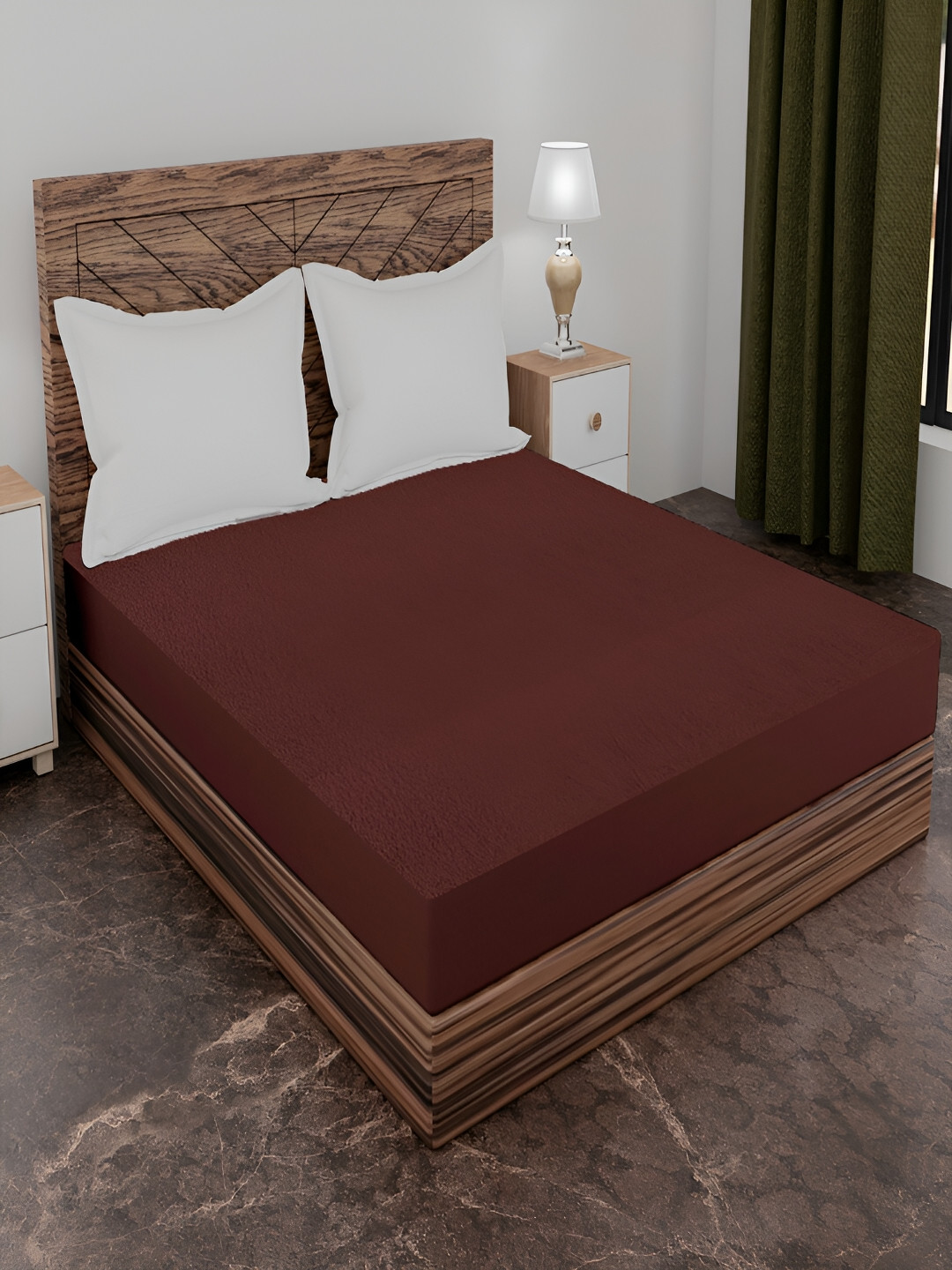 AJISH Brown Terry Water Resistant Fitted Mattress Protector