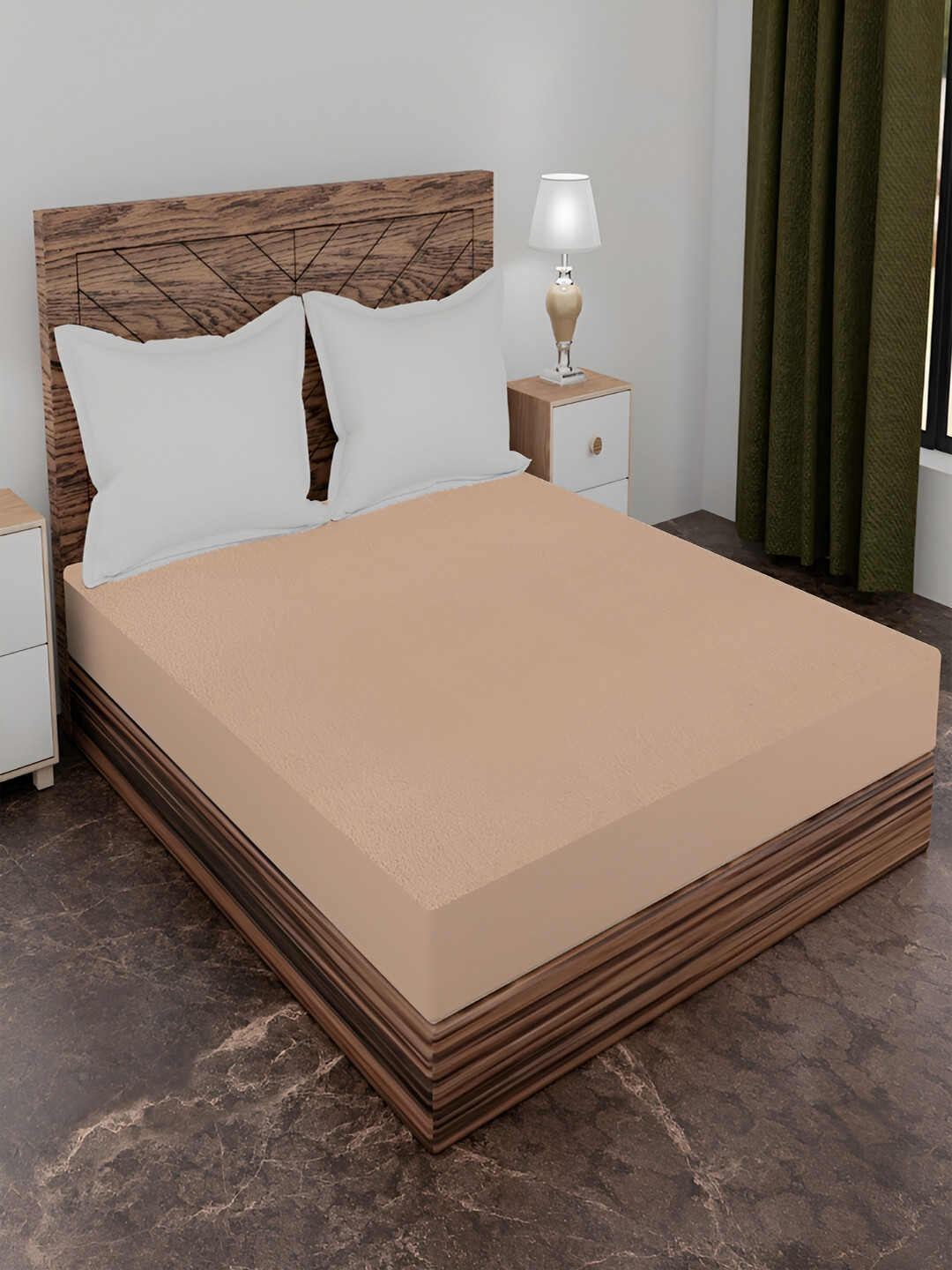 AJISH Beige Water Resistant Fitted Mattress Protector