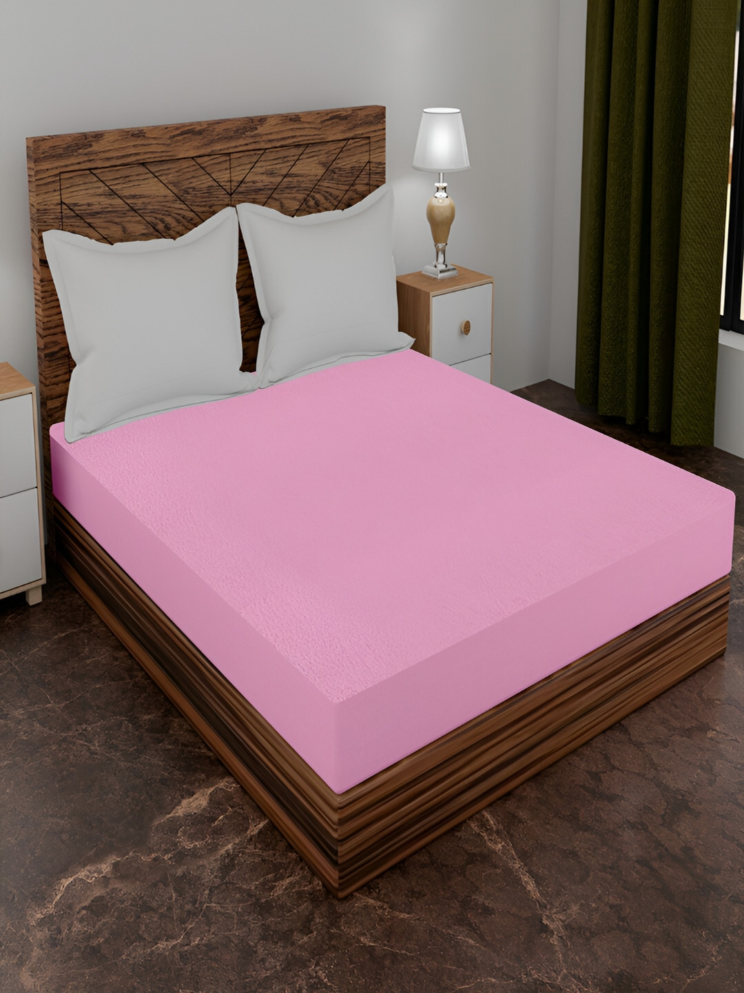 AJISH Pink Water Resistant Fitted Mattress Protector