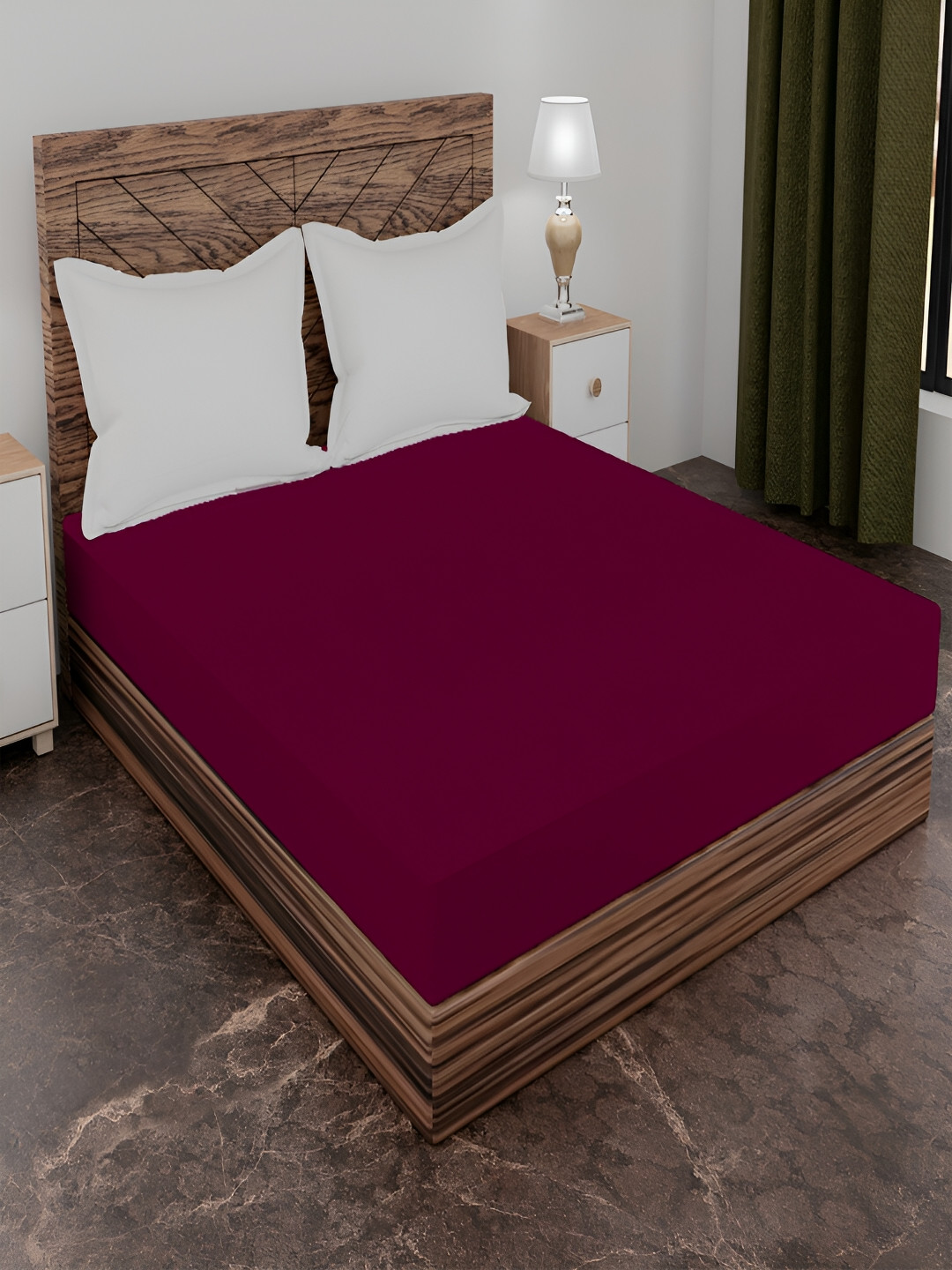AJISH Maroon Water Resistant Fitted Mattress Protector