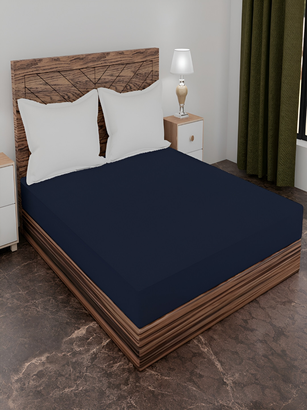 AJISH Navy Blue Water Resistant Fitted Mattress Protector
