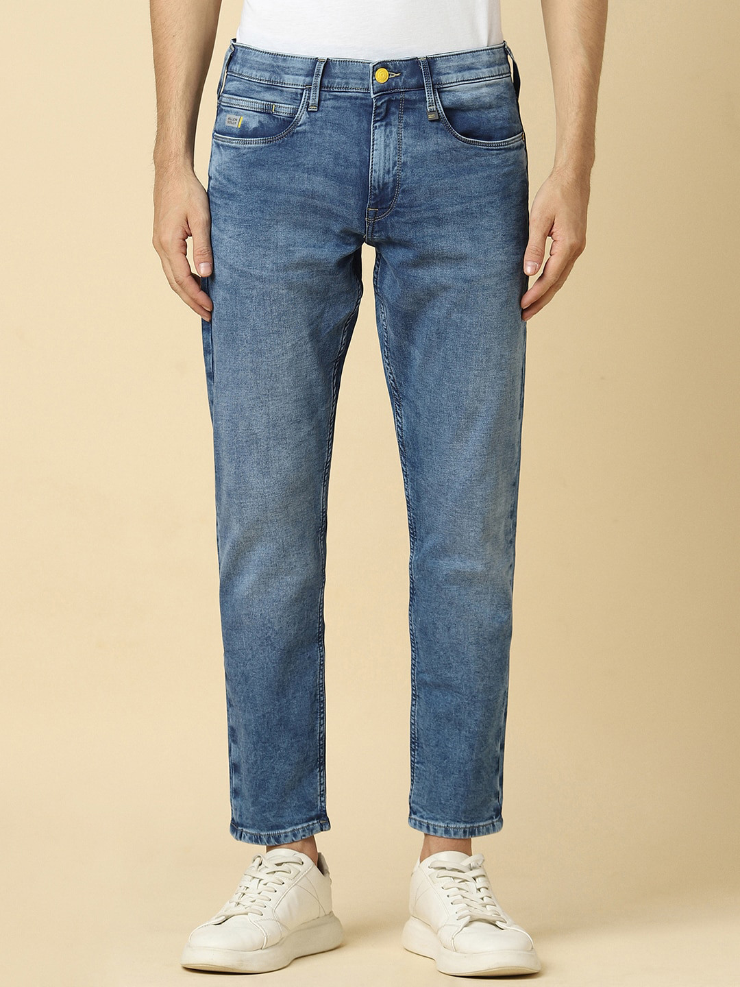 Allen Solly Men Slim Fit Mid-Rise Medium Shade Heavy Fade Clean Look Stretchable Jeans