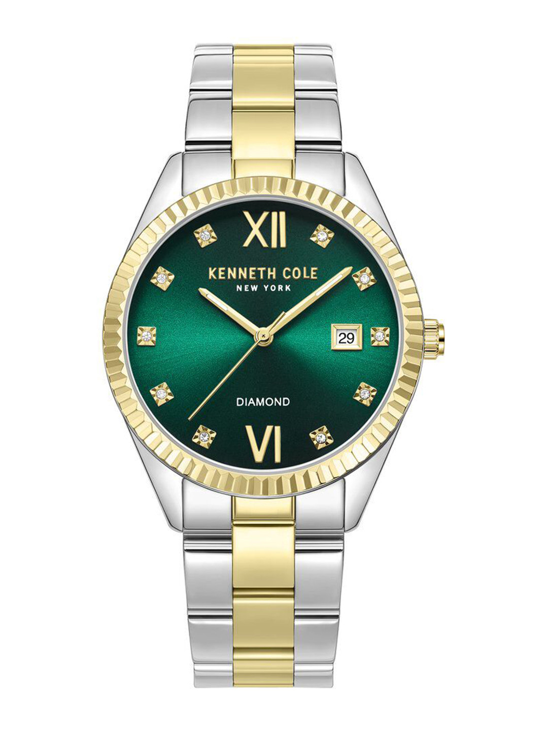 Kenneth Cole Women Embellished Dial & Stainless Steel Analogue Date Aperture Watch KCWLH0026903LD