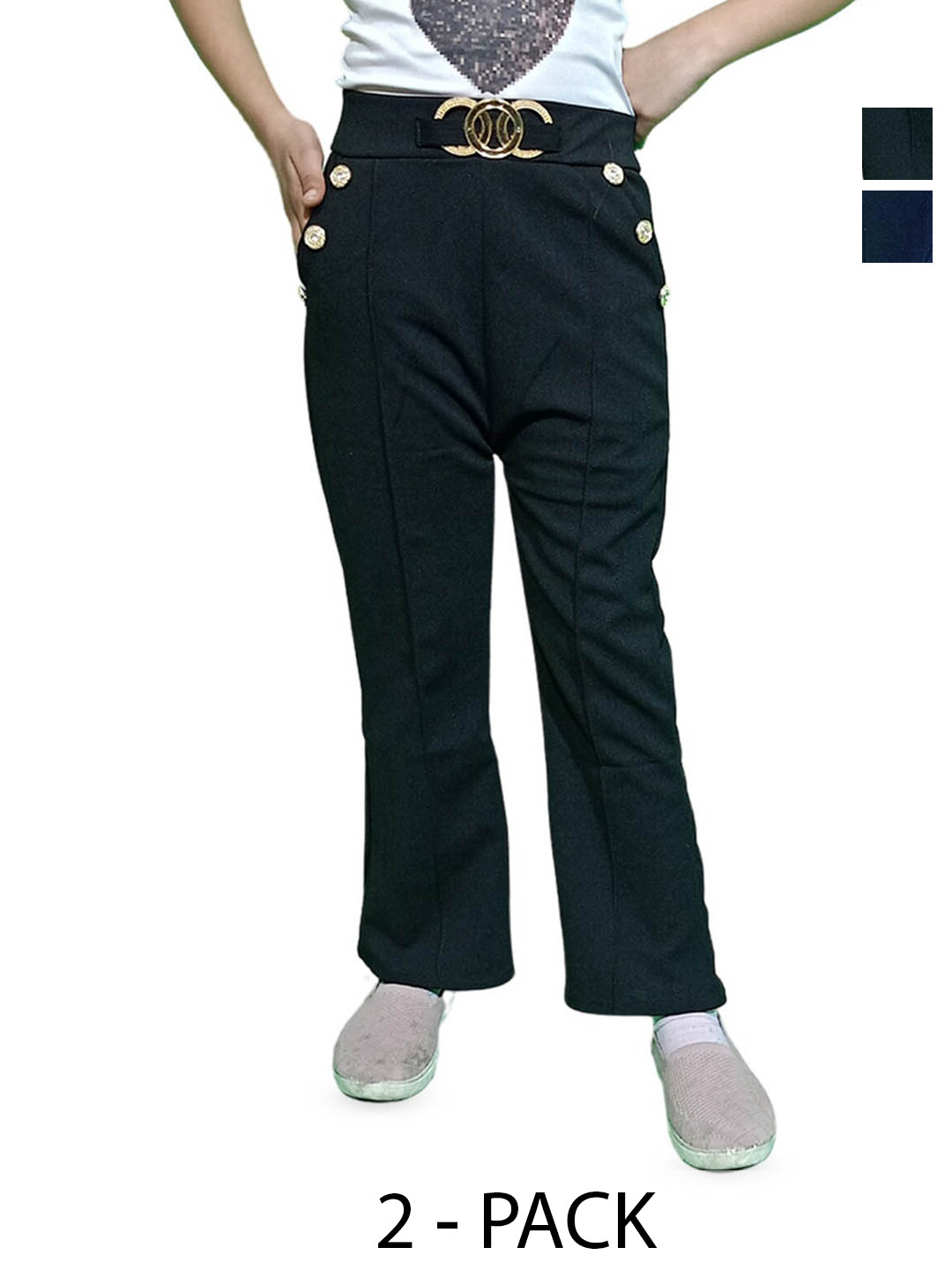 BAESD Girls Pack of 2 Mid-Rise Flat-Front Trousers