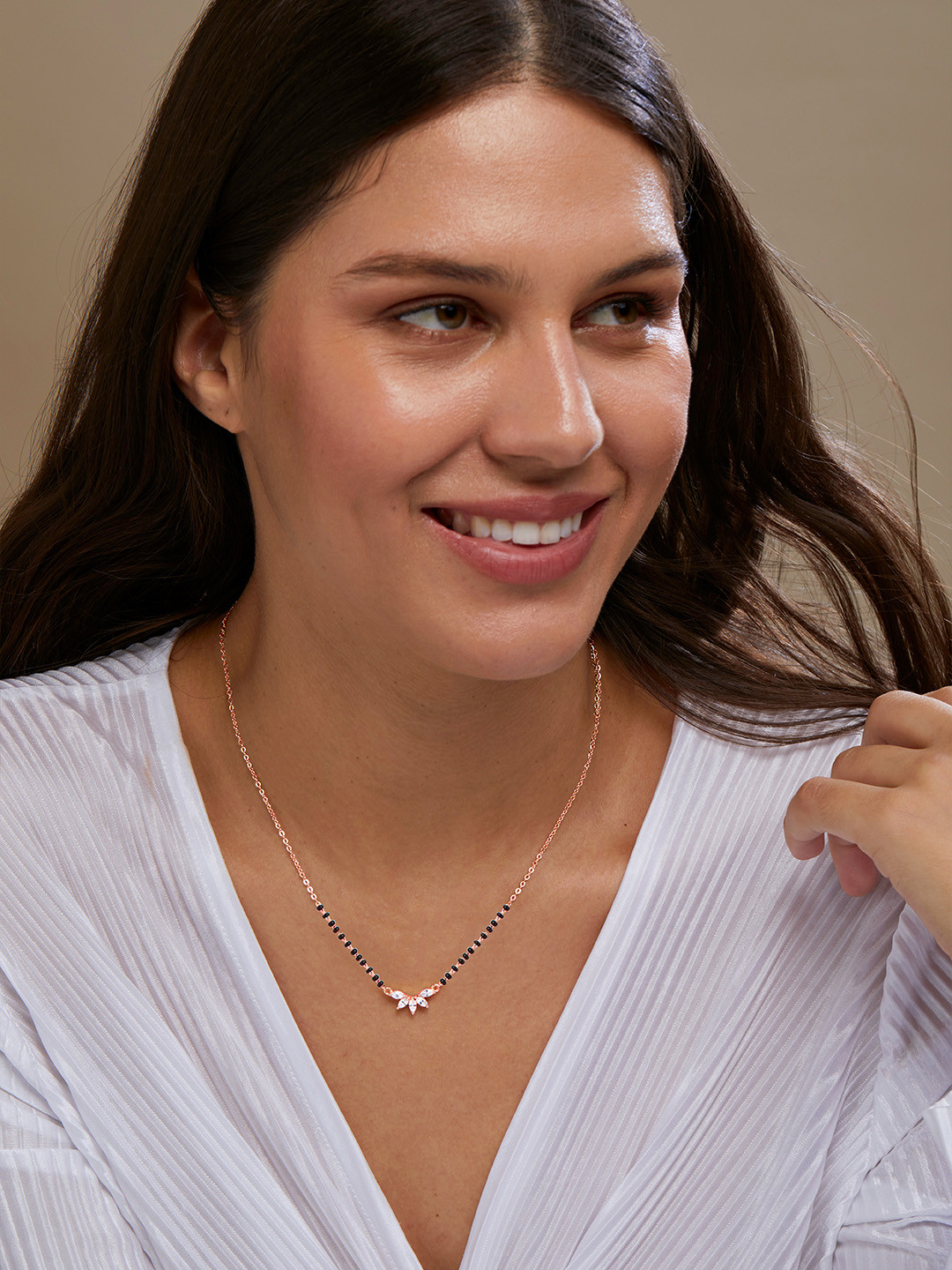 MINUTIAE Rose Gold-Plated Crystals Studded Beads Beaded Mangalsutra