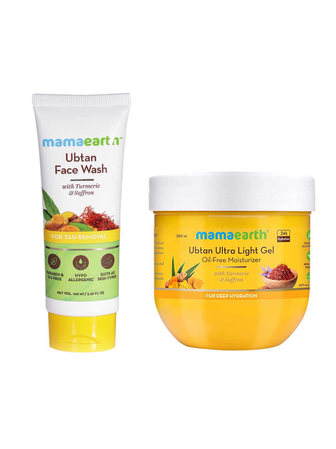 Mamaearth Ubtan Face Wash 100ml & Ubtan Ultra Light Gel Oil-free Moisturizer 200ml