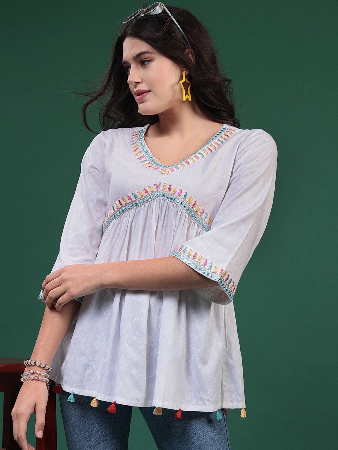 Ramas Mirror Work V-Neck Top