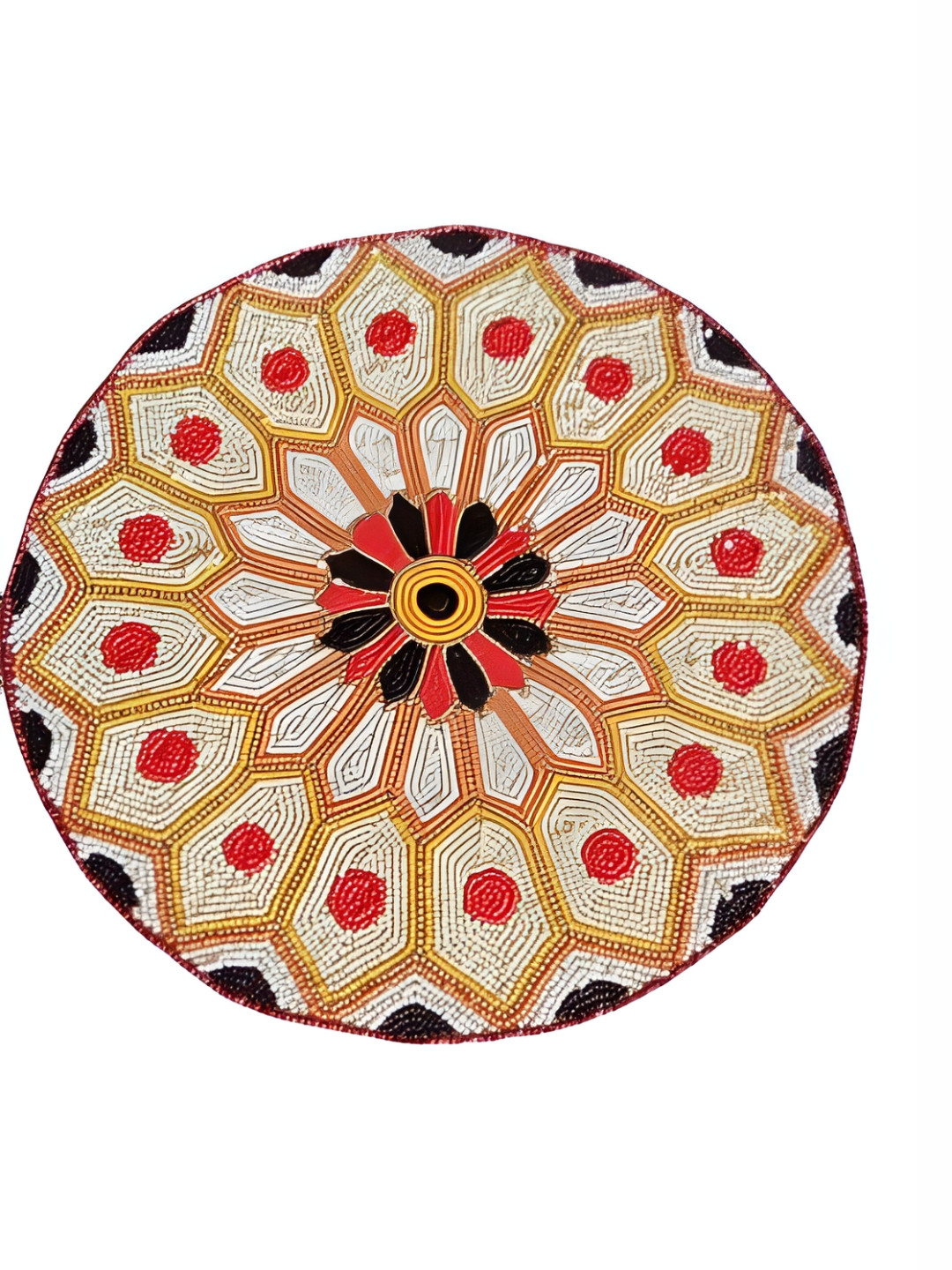YWULY White & Red Striped Embellished Round Beaded Dining Table Placemat