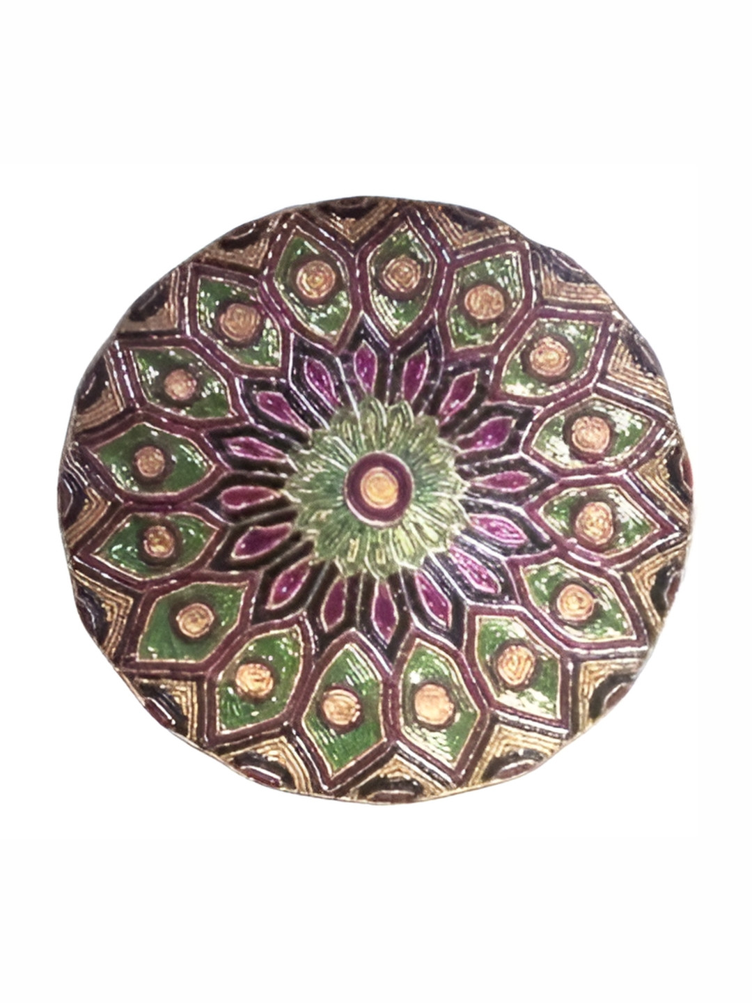 YWULY Purple & Green Ethnic Motifs Embellished Round Glass Beaded Dining Table Placemat
