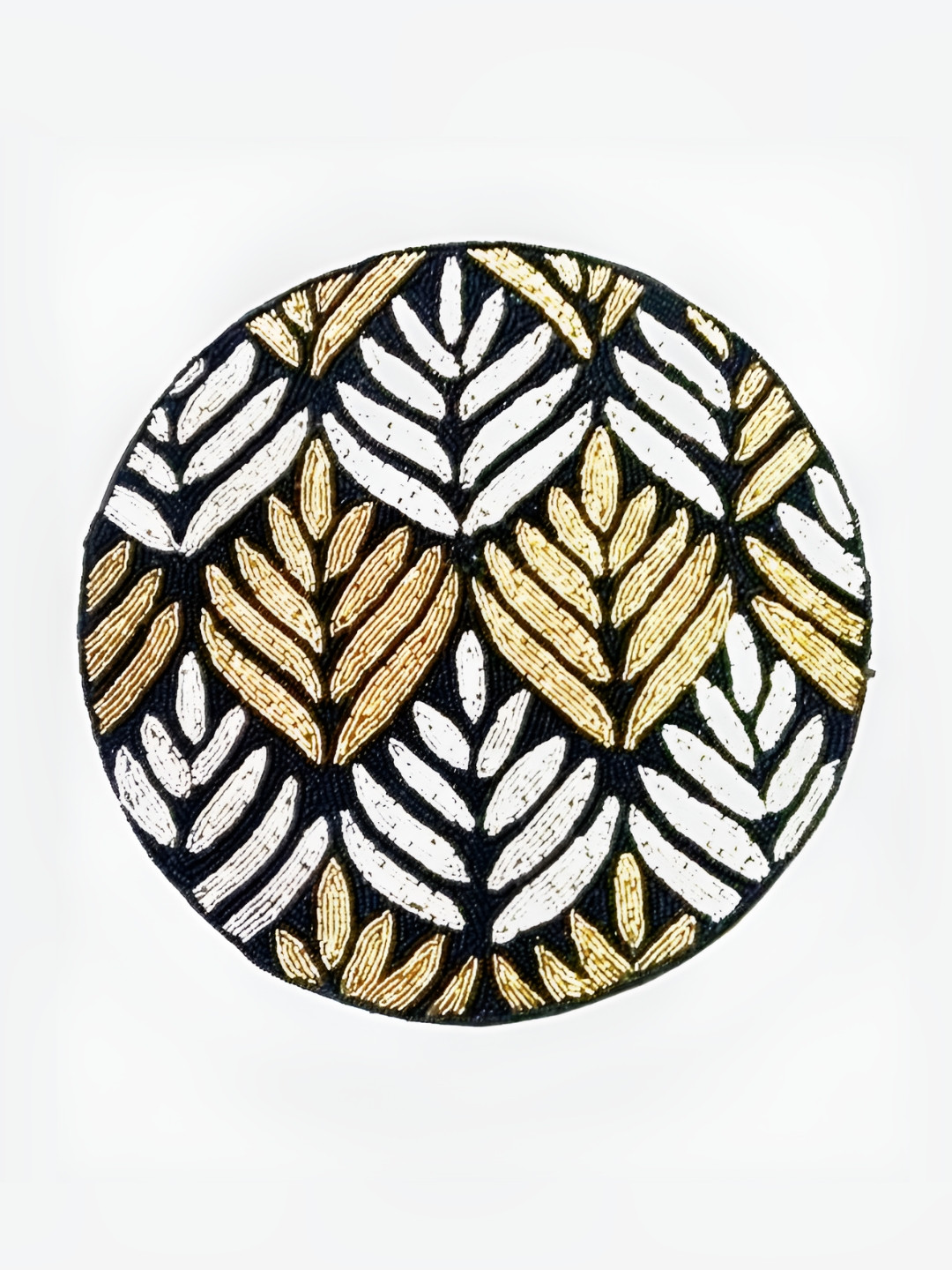 YWULY Black & White Embellished Glass-Beaded Floral Round Dining Table Placemat