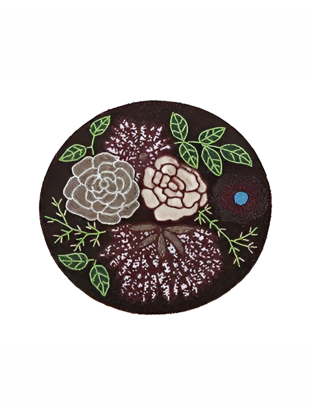YWULY Black & Green Embellished Glass-Beaded Floral Round Dining Table Placemat