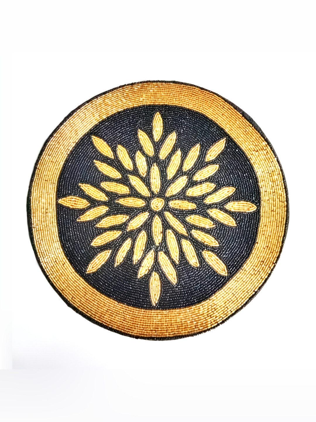 YWULY Grey & Gold Toned Embellished Glass-Beaded Round Dining Table Placemat