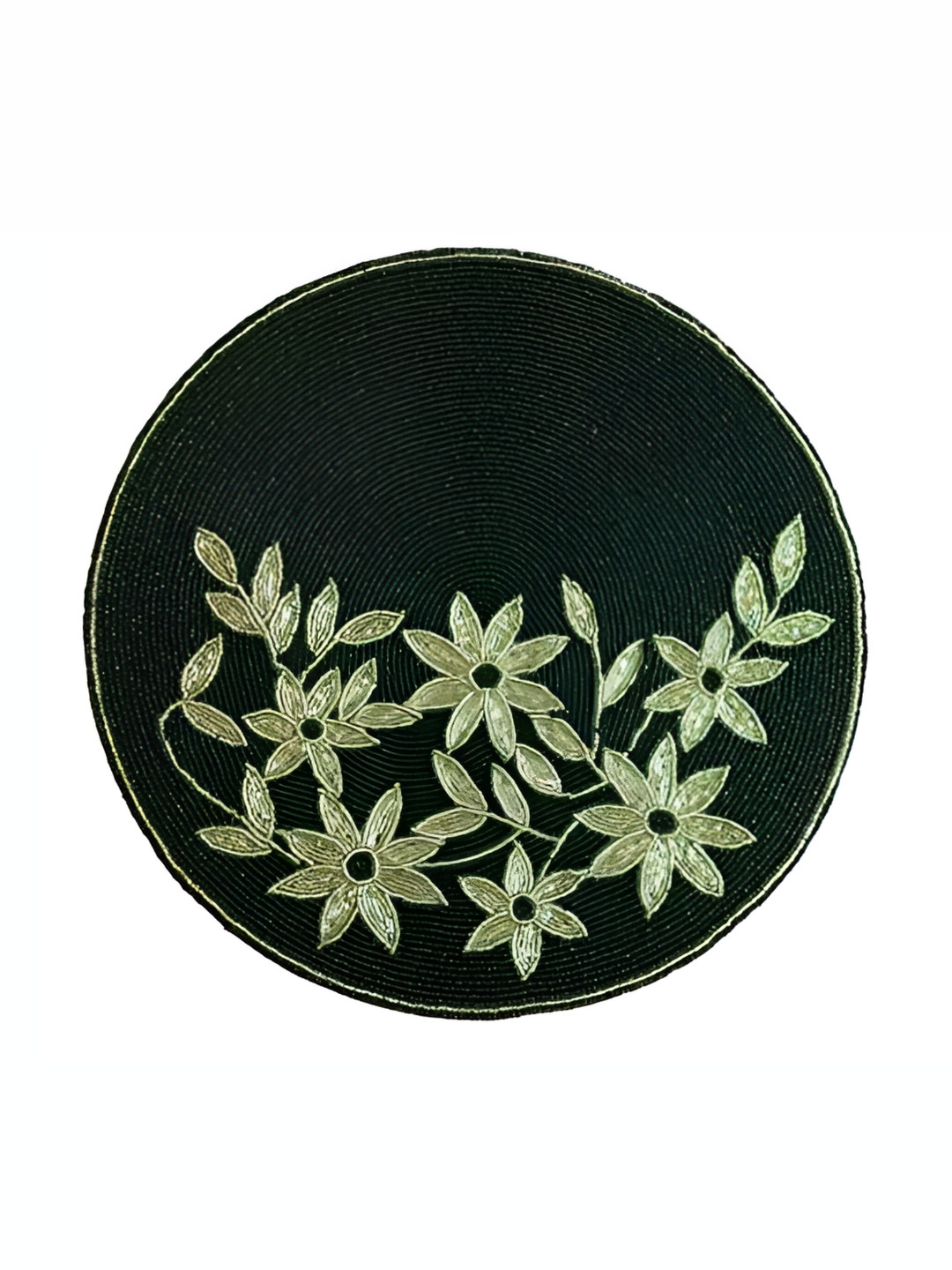 YWULY Black Floral-Embellished Glass-Beaded Round Dining Table Placemat