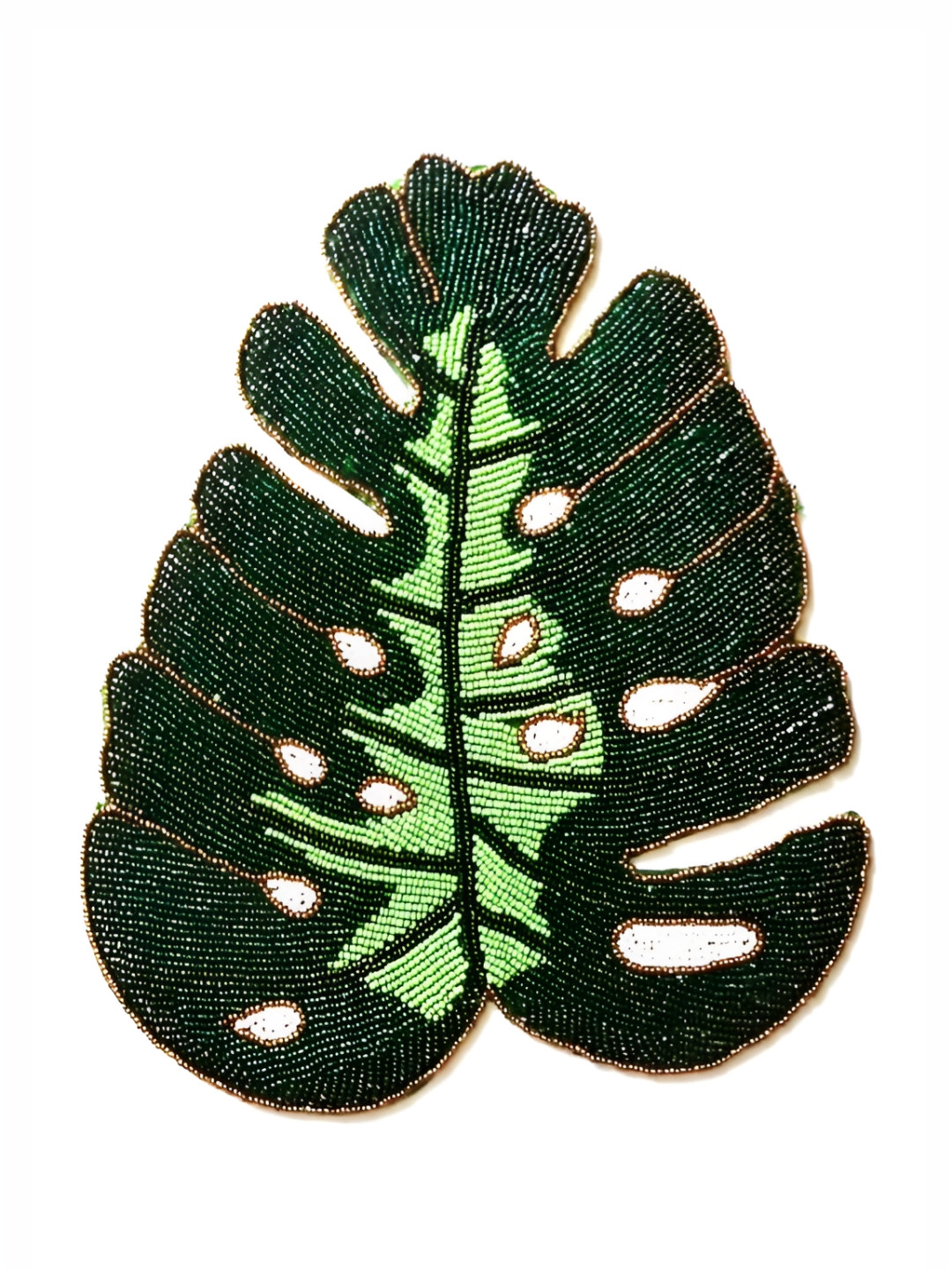 YWULY Green Embellished Glass-Beaded Leaf-Shaped Dining Table Placemat