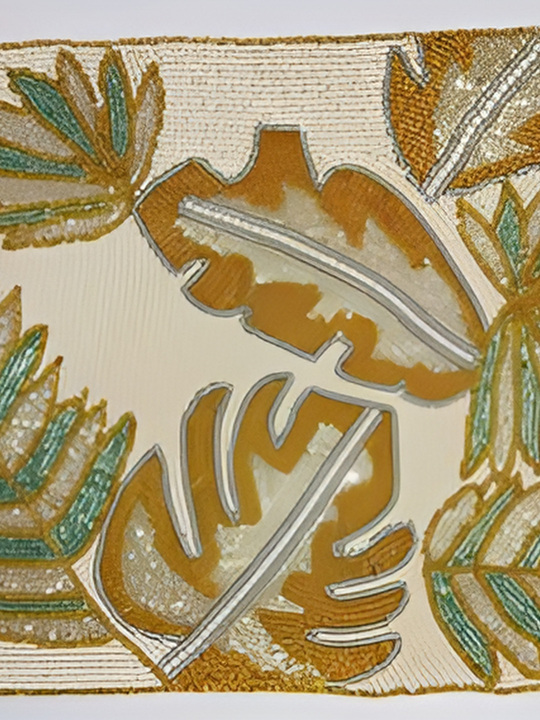 YWULY Beige Embellished Glass-Beaded Floral Dining Table Placemat