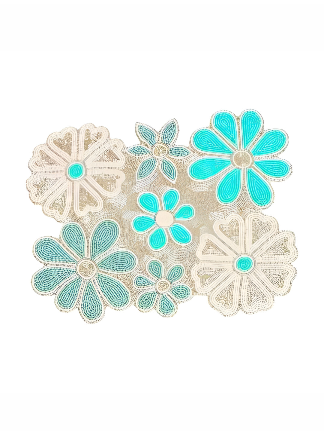 YWULY Beige & Blue Embellished Glass-Beaded Floral Dining Table Placemat