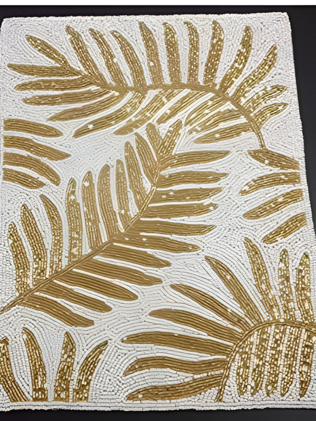 YWULY White & Gold Toned Embellished Beaded Rectangle Dining Table Placemat