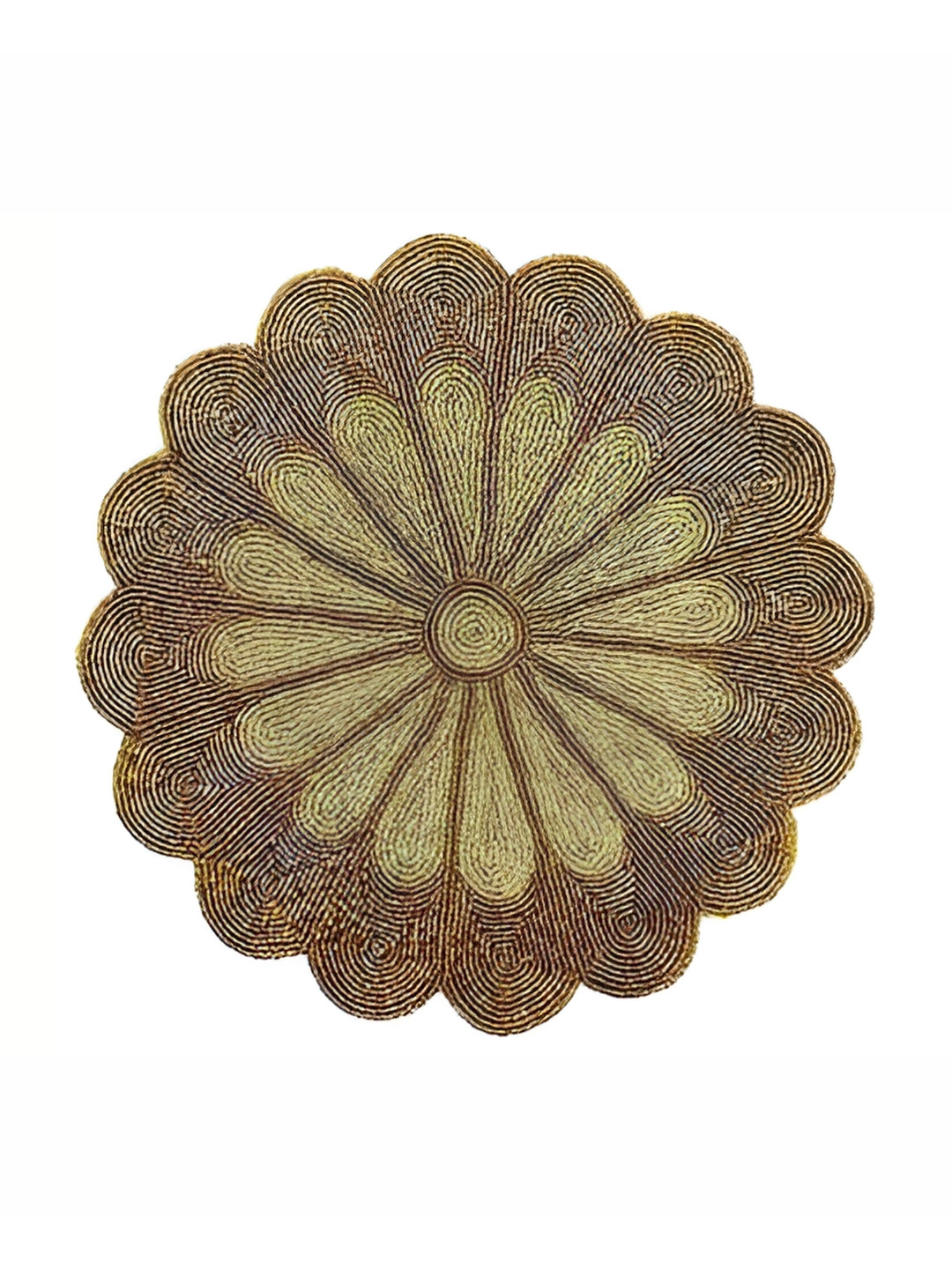 YWULY Beige & Brown Embellished Glass-Beaded Round Dining Table Placemat