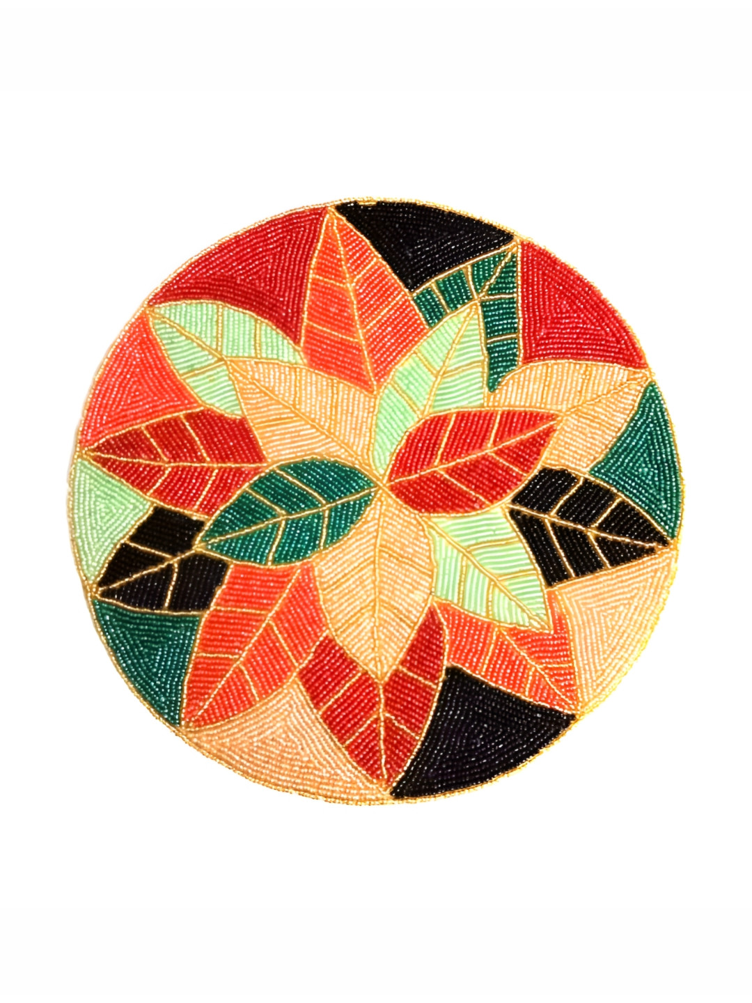 YWULY Peach & Red Embellished Glass-Beaded Round Dining Table Placemat