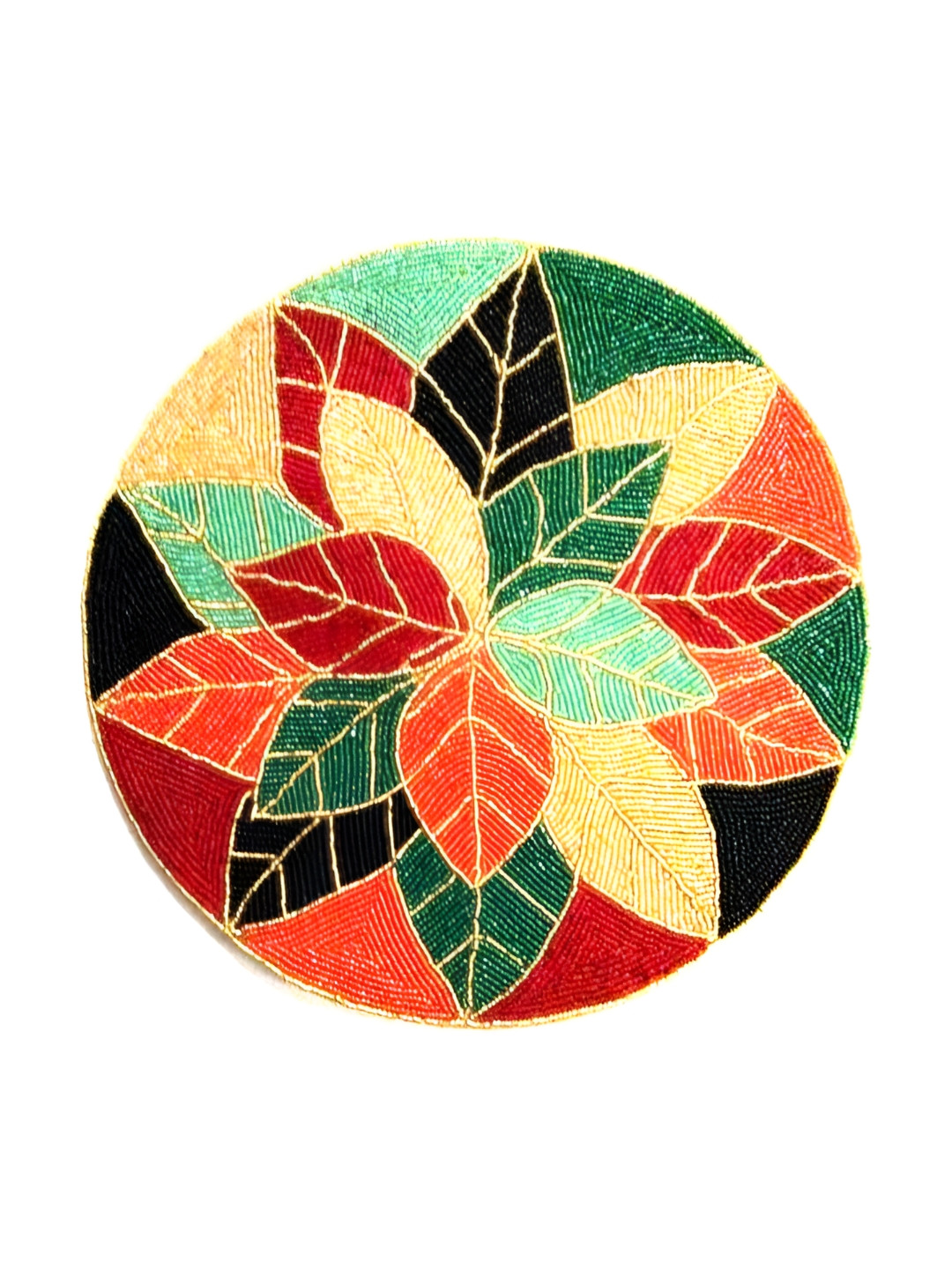 YWULY Red & Green Embellished Glass-Beaded Round Dining Table Placemat