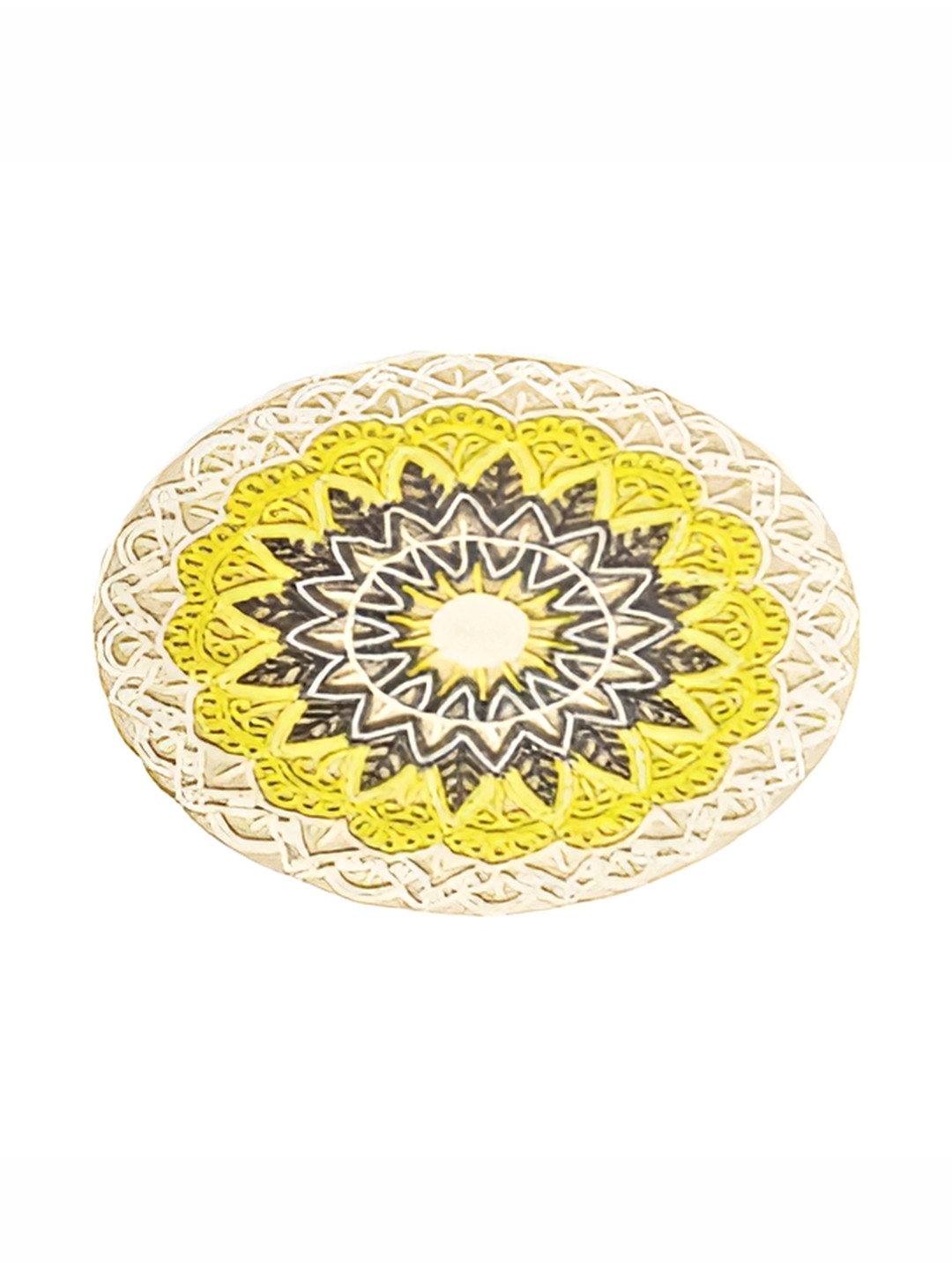 YWULY Yellow & Beige Embellished Glass-Beaded Round Dining Table Placemat